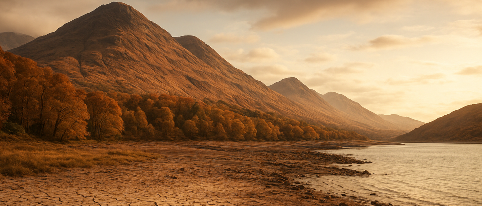 AI-generated image of barren British mountains showing denuded uplands, dried-up valleys and parched woodland. Could this be what our iconic landscapes will look like in the near future?