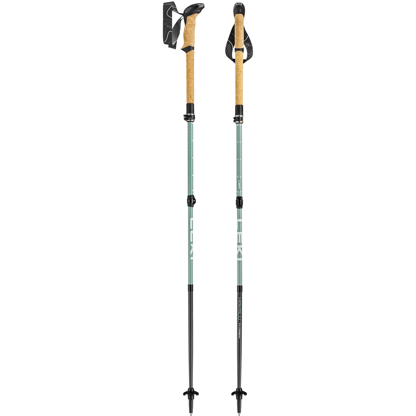Makalu FX Carbon | Compact (Pair) Leki Walking Poles 100 - 120cm / Natural Carbon/Malachite Green Black