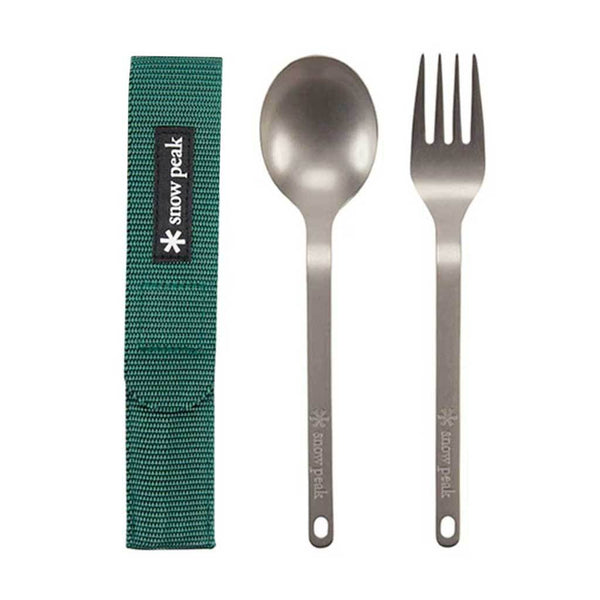 Titanium Fork & Spoon Set Snow Peak SCT-002-GRN Cutlery Sets One Size / Green