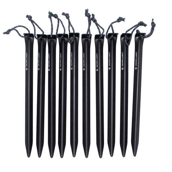 V-shaped XL Aluminum Tent Pegs HEIMPLANET T020098 Tent Stakes 8-Pack / Anthracite Anodized
