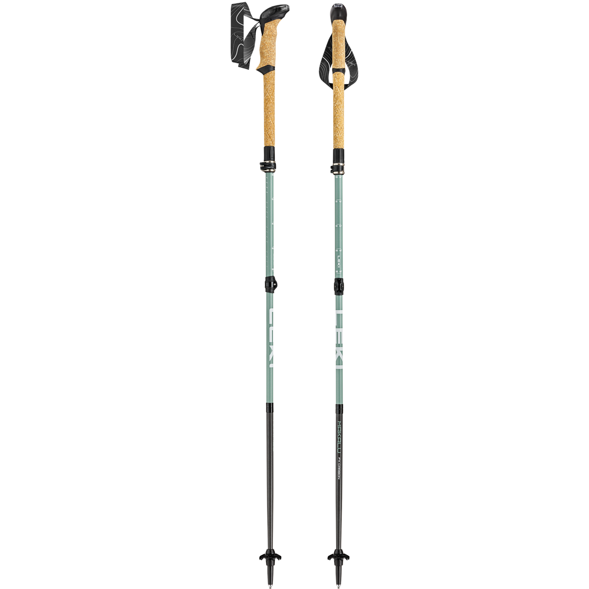 Makalu FX Carbon | Compact (Pair) Leki Walking Poles 100 - 120cm / Natural Carbon/Malachite Green Black