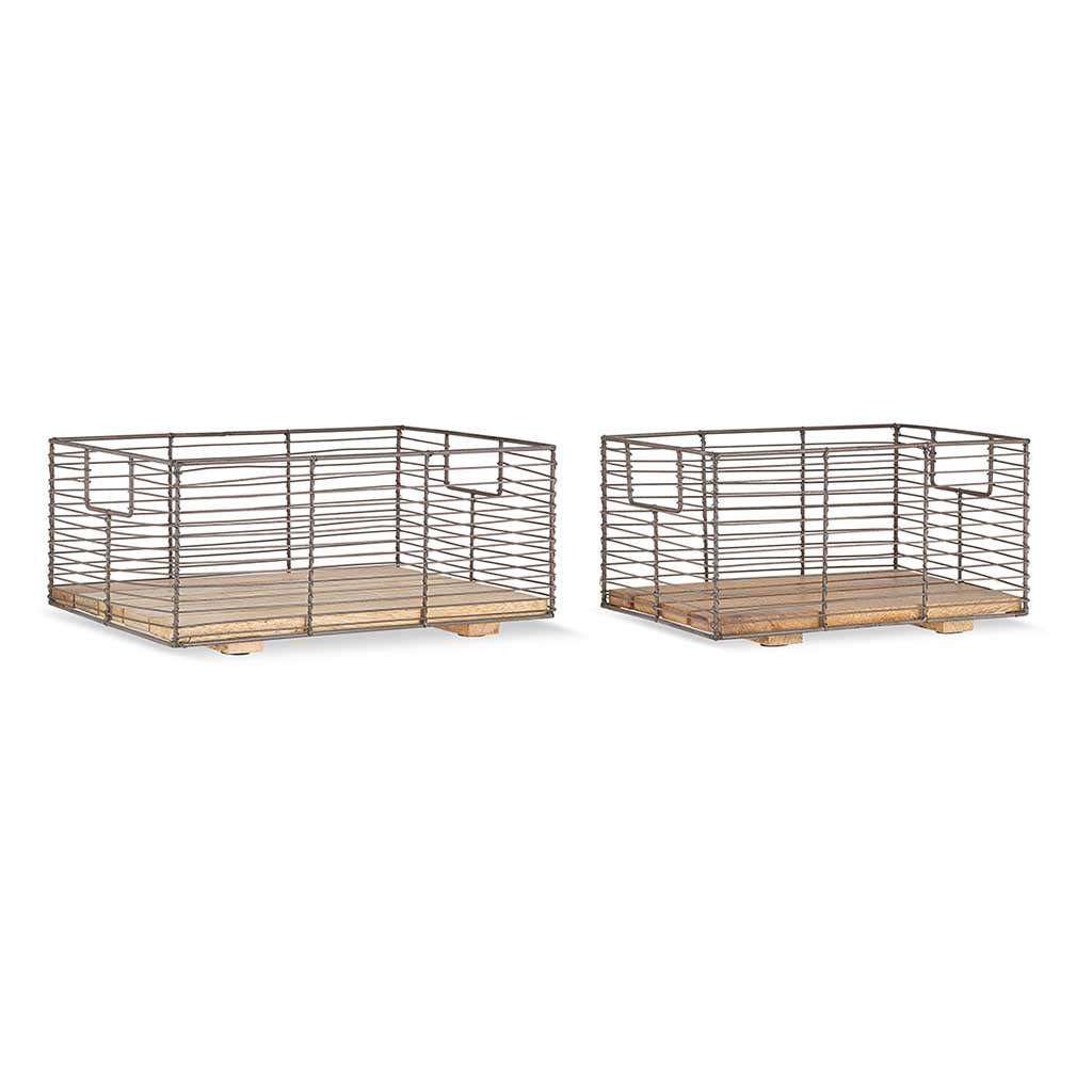 Kochi Iron &amp; Mango Wood Baskets nkuku KO0301 Baskets Set of 2 / Brown