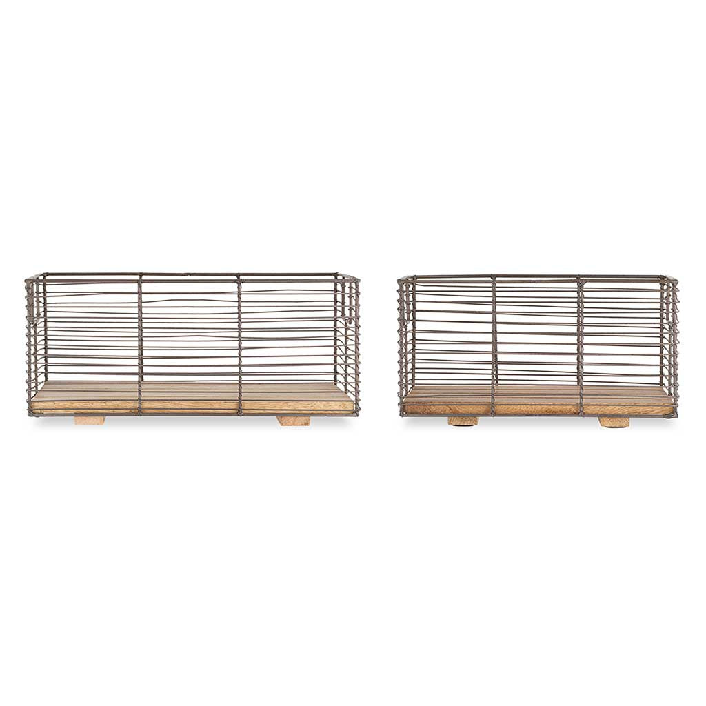 Kochi Iron & Mango Wood Baskets nkuku KO0301 Baskets Set of 2 / Brown