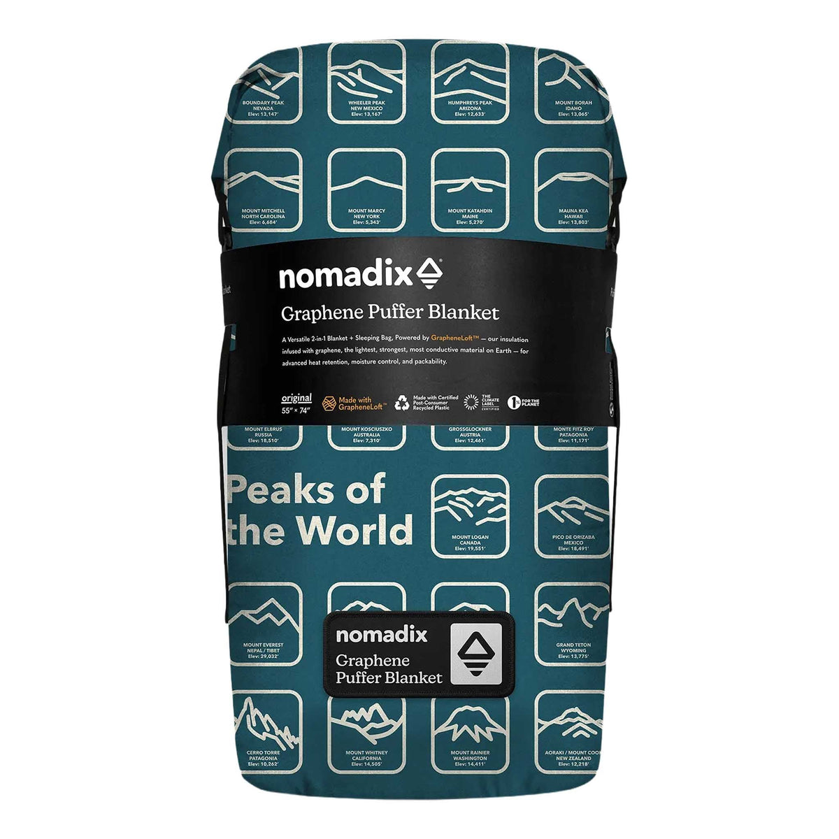 Graphene Puffer Blanket Nomadix GPB-PEWO-TEOC Blankets One Size / Peaks of the World Teal Ocean
