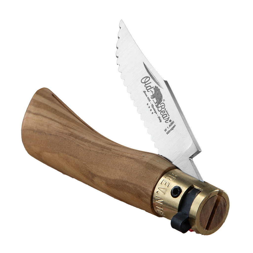 Italian Olive Folding Knife | Stainless Serrated Old Bear Pocket Knives