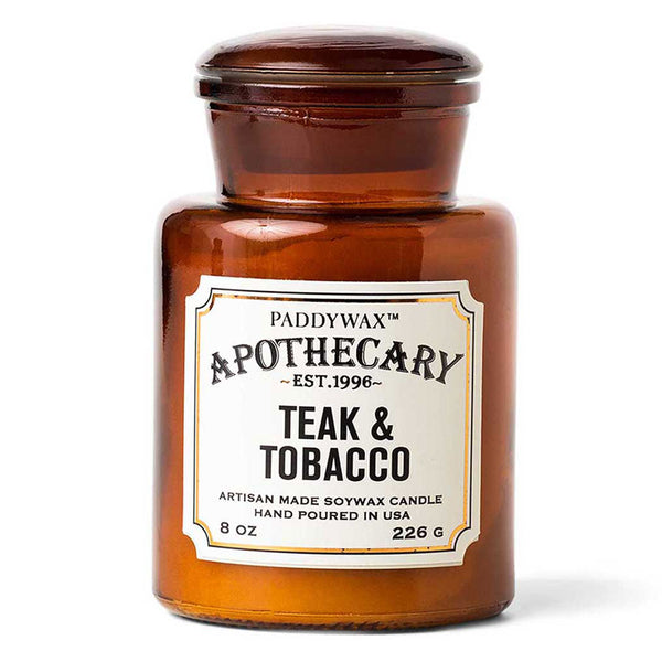 Apothecary Glass Candle | Teak & Tobacco Paddywax APG817EU Candles 8 oz / Amber