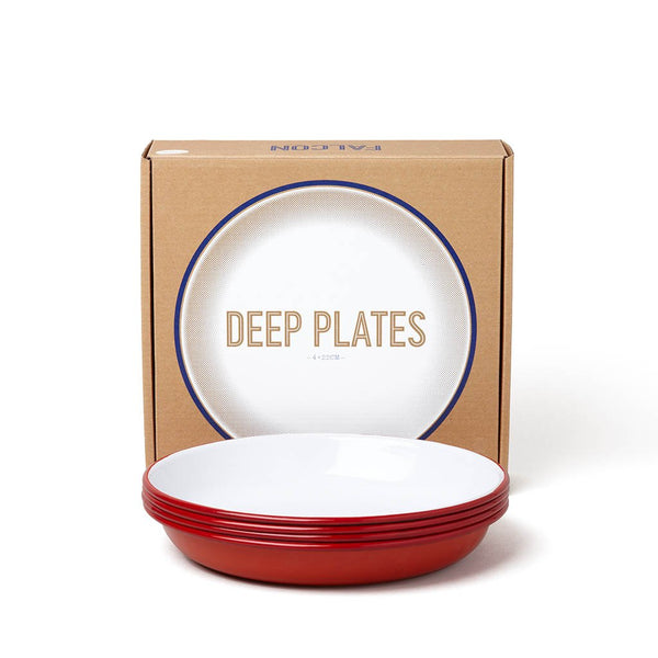 Deep Plates (Set of 4) Falcon Enamelware FAL-DEE-RR-UK Plates 22 cm / Pillarbox Red