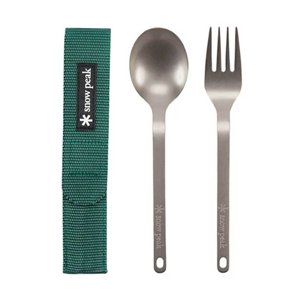 Titanium Fork & Spoon Set Snow Peak SCT-002-GRN Cutlery Sets One Size / Green